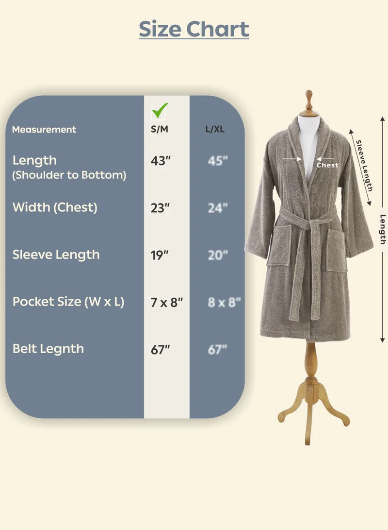 Donetella brown Unisex 100% Cotton Terry Bathrobe Small & Medium Size, 400 GSM, Luxurious & Absorbent, Ankle-Length with Shawl Collar & Pockets  | Best Price UAE