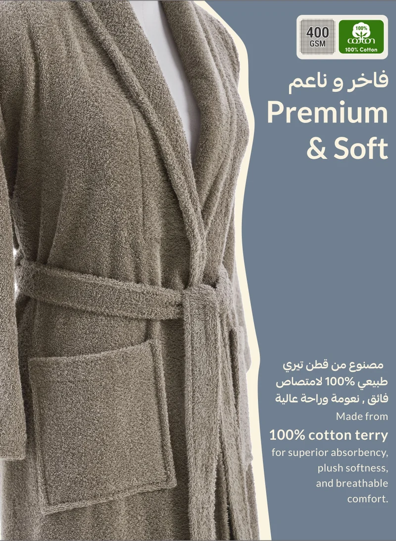 Donetella brown Unisex 100% Cotton Terry Bathrobe Small & Medium Size, 400 GSM, Luxurious & Absorbent, Ankle-Length with Shawl Collar & Pockets  | Best Price UAE