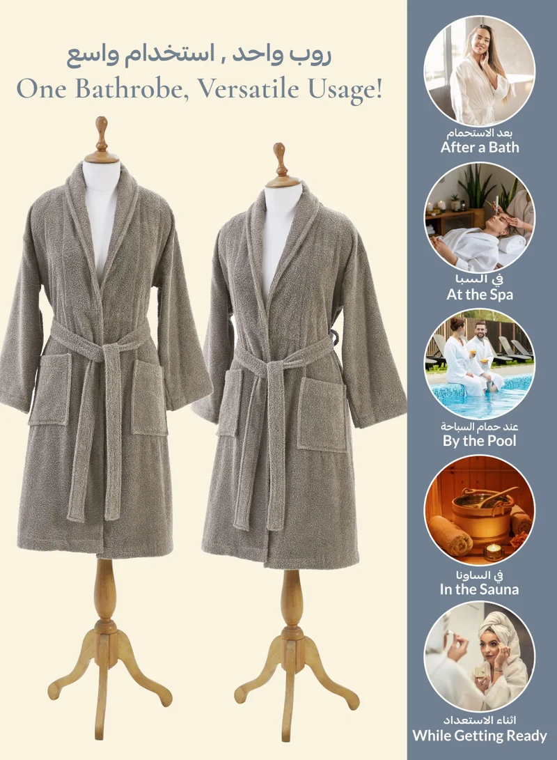 Donetella brown Unisex 100% Cotton Terry Bathrobe Small & Medium Size, 400 GSM, Luxurious & Absorbent, Ankle-Length with Shawl Collar & Pockets  | Best Price UAE