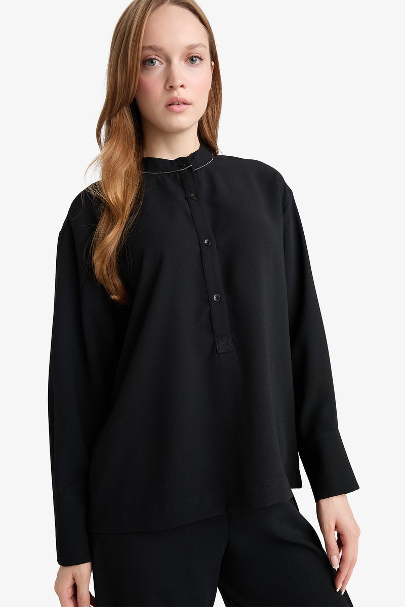 DeFacto Black Woman Relax Fit Crepe Long Sleeve Tunic Casual - Image 1