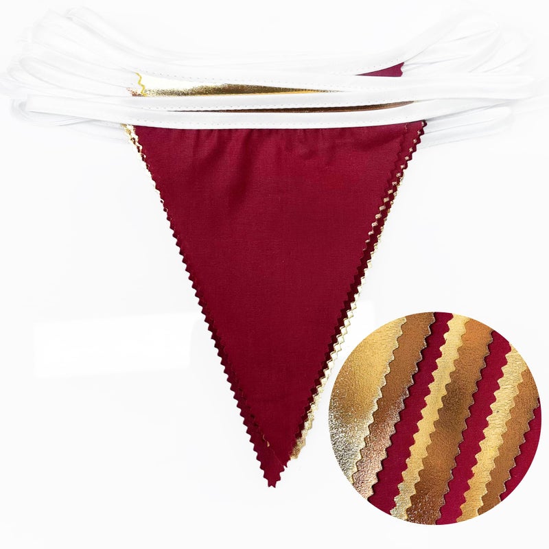 pinkblume Fall Party Decorations Maroon Gold Brown Metallic Fabric Triangle Pennant Banner Burgundy Flag Bunting Garland for Autumn Thanksgiving Wedding Birthday Bridal Shower Engagement Graduation Garnet Party - Image 3