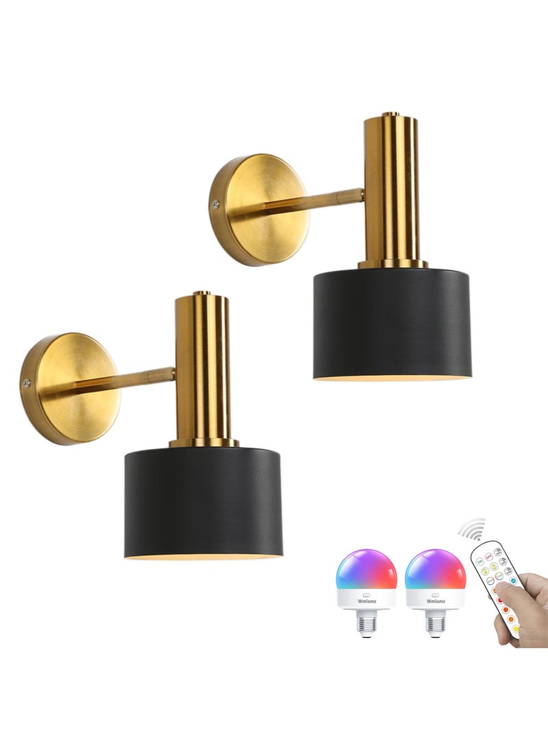 Wmlamz Pack of 2 Wireless battery power Fashion Wall Lighting with Remote, Study Porch Staircase Bedroom Smart No Wiring Wall Sconce - Image 1