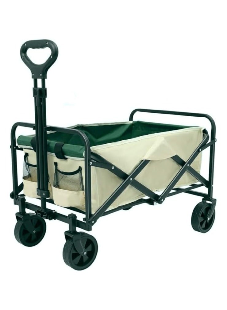 HEXAR Heavy Duty Shopping Trolley Folding Multi-Functional Portable Utility Wagon Beach Trolley with Storage Basket Outdoor Camping Garden Cart with Adjustable Handle (BEIGE) - Image 1