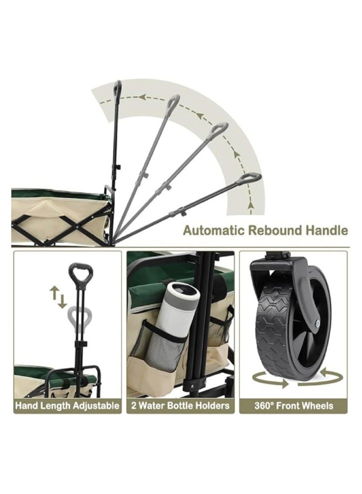 HEXAR Heavy Duty Shopping Trolley Folding Multi-Functional Portable Utility Wagon Beach Trolley with Storage Basket Outdoor Camping Garden Cart with Adjustable Handle (BEIGE) - Image 5