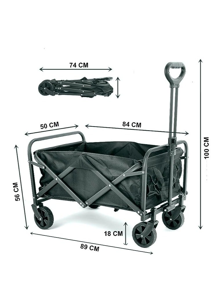 HEXAR Heavy Duty Shopping Trolley Folding Multi-Functional Portable Utility Wagon Beach Trolley with Storage Basket Outdoor Camping Garden Cart with Adjustable Handle (BEIGE) - Image 3