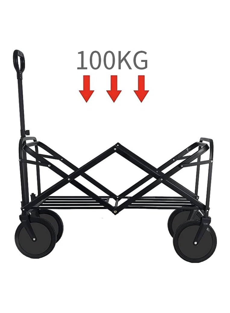 HEXAR Heavy Duty Shopping Trolley Folding Multi-Functional Portable Utility Wagon Beach Trolley with Storage Basket Outdoor Camping Garden Cart with Adjustable Handle (BEIGE) - Image 4