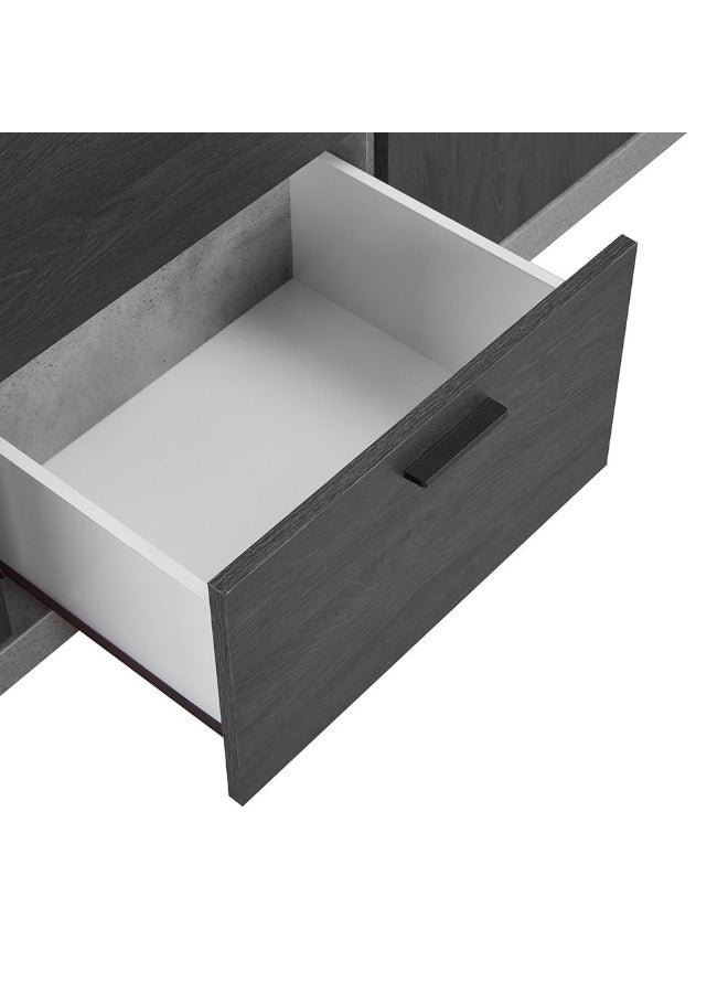 DANUBE HOME Pletora Buffet Cabinet Strong And Sturdy Kitchen Organiser Rack Modern Design Buffet Cabinet Side Board For Dining Room Bar Kitchen L200xW45xH88cm - Cement Grey/Dark Oak  - Image 4