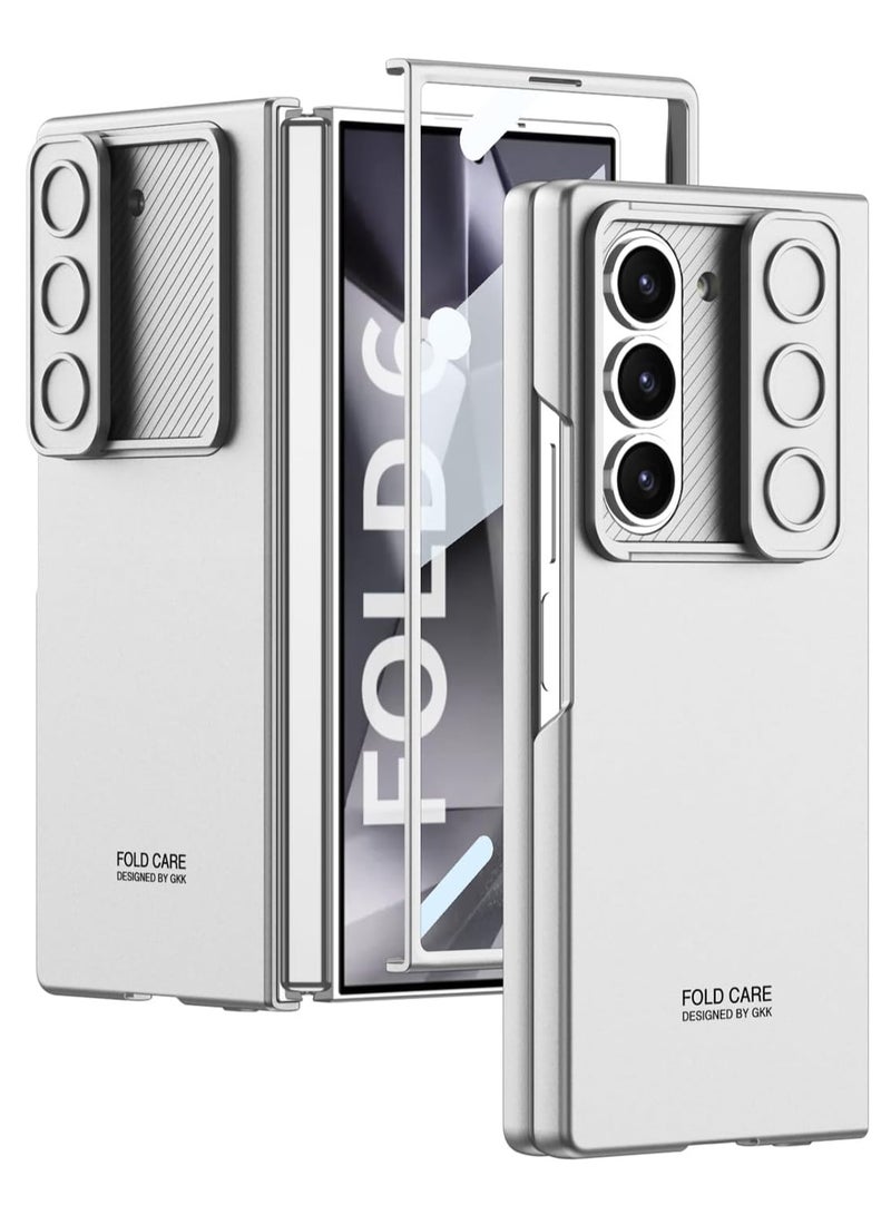 جراب GKK لهاتف Samsung Galaxy Z Fold 6، مع واقي شاشة وغطاء كاميرا منزلق، مقاوم للصدمات، جراب صلب من البولي كربونات لهاتف Samsung Galaxy Z Fold 6. فضي - Image 1