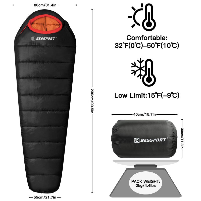 Bessport Mummy Sleeping Bag | 15-45 â„‰ Extreme 3-4 Season Sleeping Bag for Adults Cold Weatherâ€“ Warm and Washable, for Hiking Traveling & Outdoor Activities - Image 2