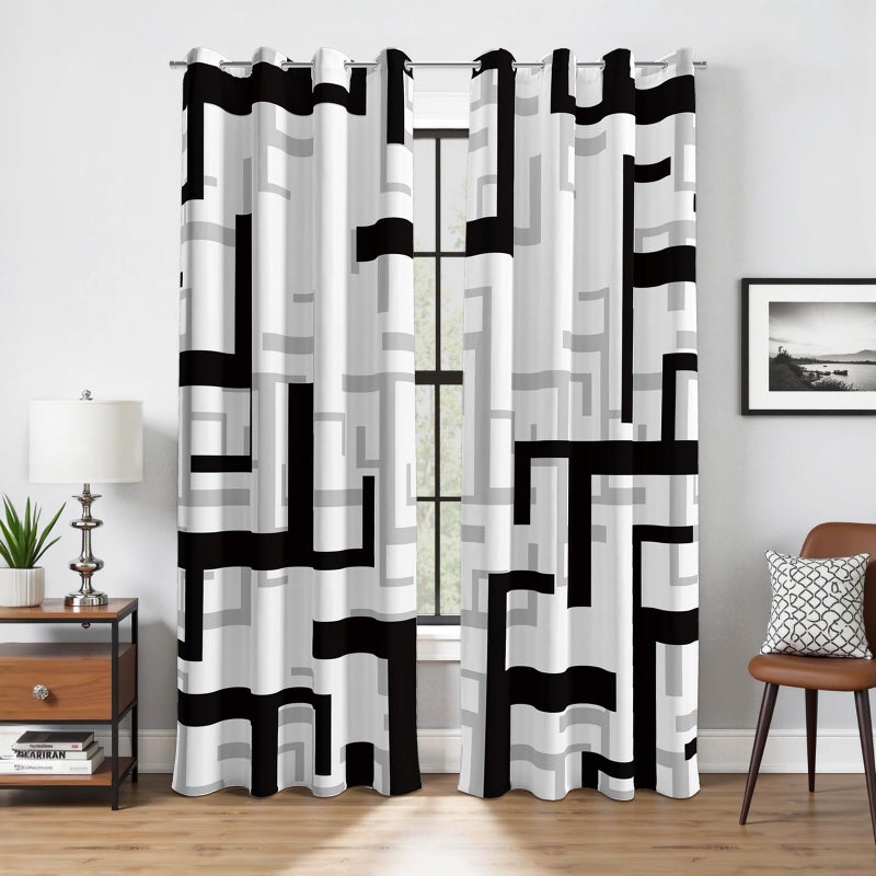 weesire Modern Blackout Curtains for Bedroom Living Room 2 Panels 100% Blackout Black and White Pattern Curtains Abstract Curtains, 52x84 Inches - Image 1