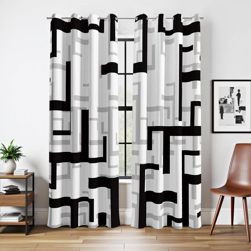 weesire Modern Blackout Curtains for Bedroom Living Room 2 Panels 100% Blackout Black and White Pattern Curtains Abstract Curtains, 52x84 Inches - Image 2