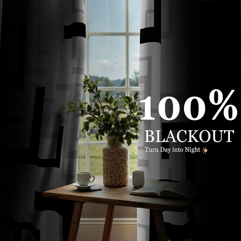 weesire Modern Blackout Curtains for Bedroom Living Room 2 Panels 100% Blackout Black and White Pattern Curtains Abstract Curtains, 52x84 Inches - Image 4