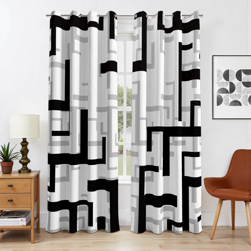 weesire Modern Blackout Curtains for Bedroom Living Room 2 Panels 100% Blackout Black and White Pattern Curtains Abstract Curtains, 52x84 Inches - Image 3