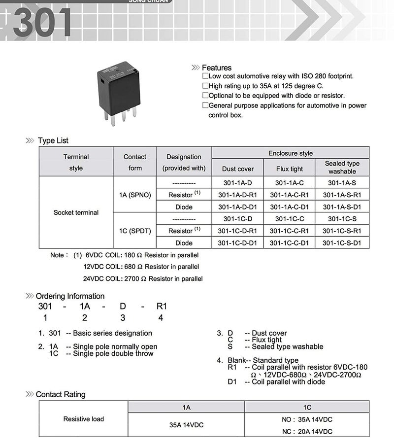JOINAP Automotive Purpose Relays 301-1C-C-R1-U01-12VDC 5 PIN (4Pack) - Image 5