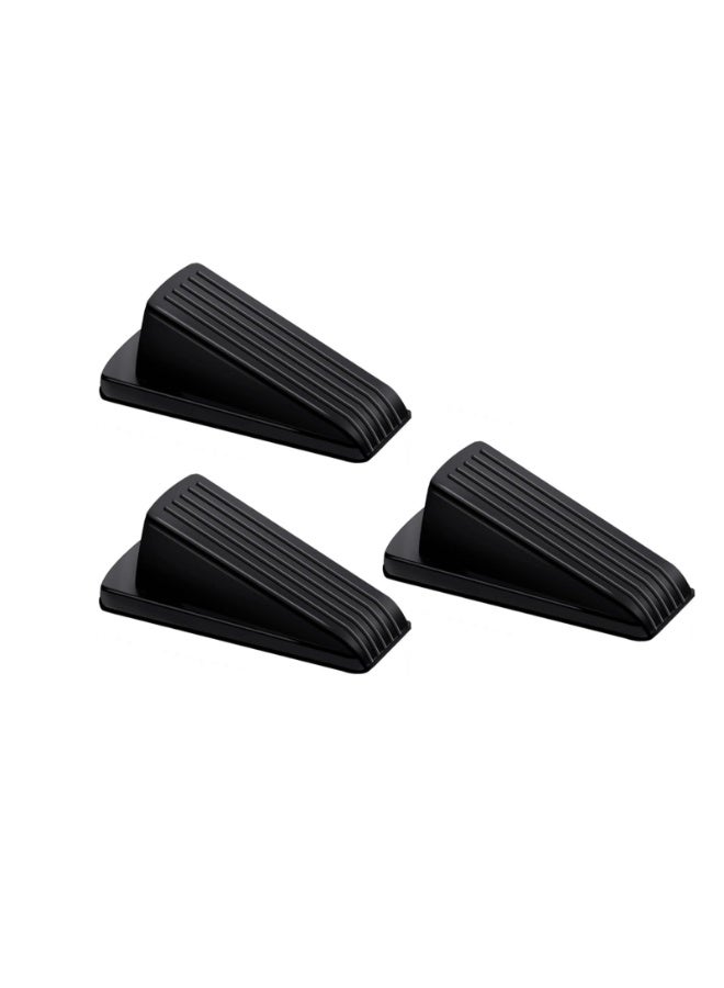 3-Piece Rubber Door Stopper Suitable For Flooring, Door Stopper Wedge Suitable For Heavy-Duty Doors, Black - Image 1