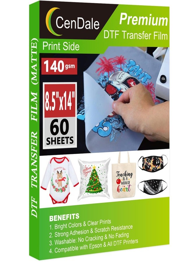 CenDale DTF Transfer Film 8.5"x14" - 60 Sheets Thick Double Sided DTF Film for Sublamation Hack on Cotton, Direct to Film Printing on Dark and Light T-shirts, Cold & Hot Peel DTF Paper, 140gsm Matte - Image 1
