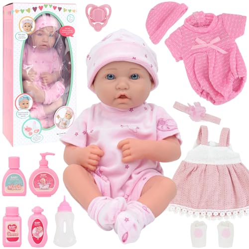 UNICORN ELEMENT 14 Inch Baby DollBaby Dolls with 15 Piece Accessories Set Soft Body Baby Girl Doll with Bottle Pacifier Clothes and Hats Gift Box for Toddlers Ages 3 4 5 - Image 5