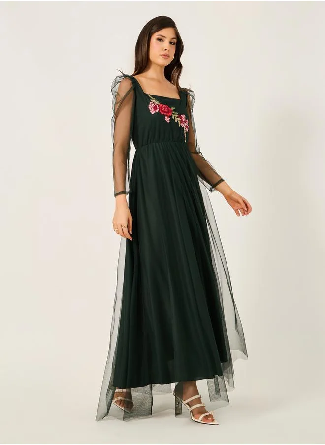 ستايلي Embroidered Detail Square Neck A-Line Maxi Dress