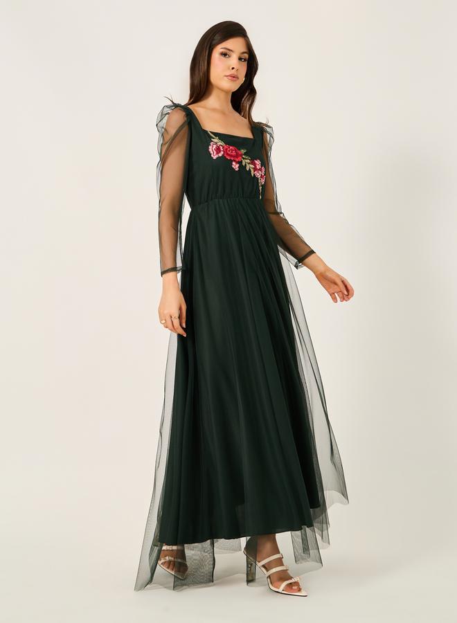Styli Styli Embroidered Detail Square Neck A-Line Maxi Dress  - Image 2