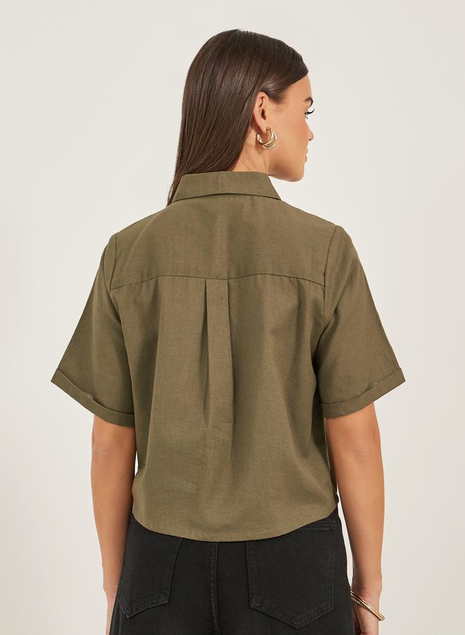 ستايلي بلوزة سادة بقصة بوكسي وأكتاف منخفضة - Image 4