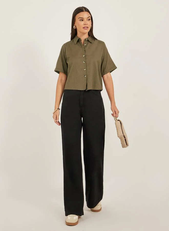 Styli Boxy Fit Solid Dropped Shoulder Shirt