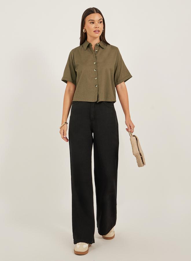 ستايلي بلوزة سادة بقصة بوكسي وأكتاف منخفضة - Image 2