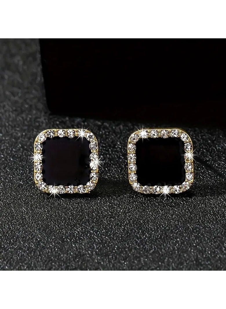 Goolsky Trendy And Minimalist Style Stud Earrings Rhinestone Decor Geometric Square Stud Earrings For Women, Banquet Holiday Wearingservice. - Image 1