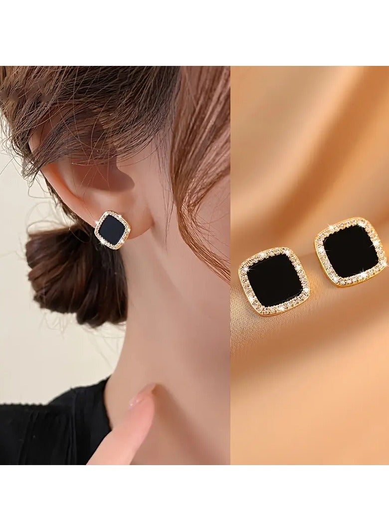 Goolsky Trendy And Minimalist Style Stud Earrings Rhinestone Decor Geometric Square Stud Earrings For Women, Banquet Holiday Wearingservice. - Image 2