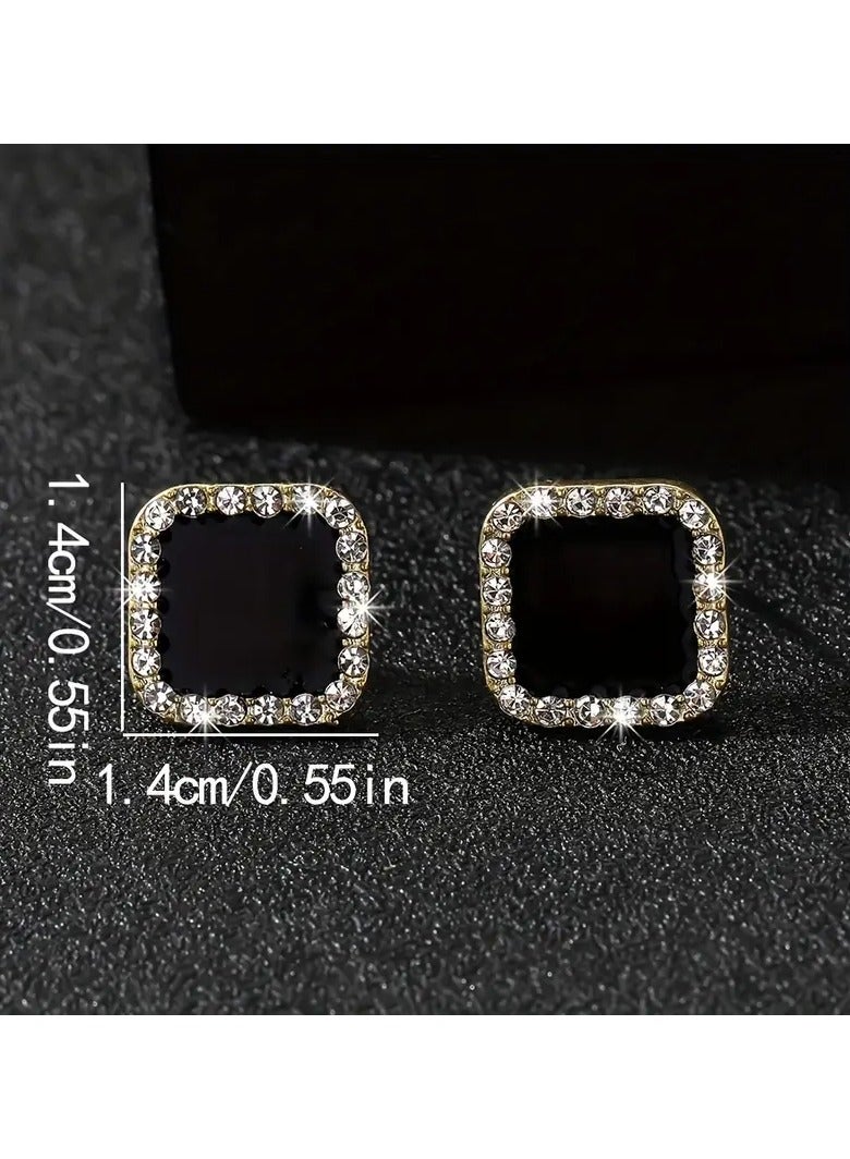 Goolsky Trendy And Minimalist Style Stud Earrings Rhinestone Decor Geometric Square Stud Earrings For Women, Banquet Holiday Wearingservice. - Image 3