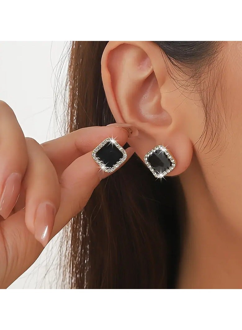 Goolsky Trendy And Minimalist Style Stud Earrings Rhinestone Decor Geometric Square Stud Earrings For Women, Banquet Holiday Wearingservice. - Image 4
