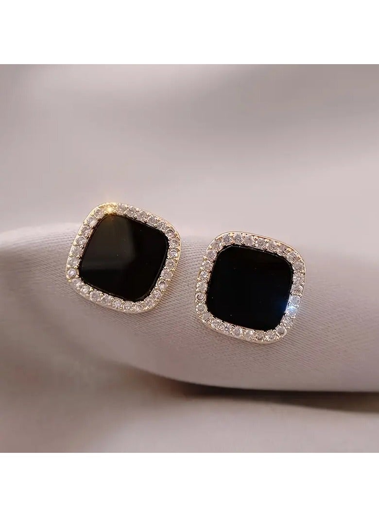 Goolsky Trendy And Minimalist Style Stud Earrings Rhinestone Decor Geometric Square Stud Earrings For Women, Banquet Holiday Wearingservice. - Image 5
