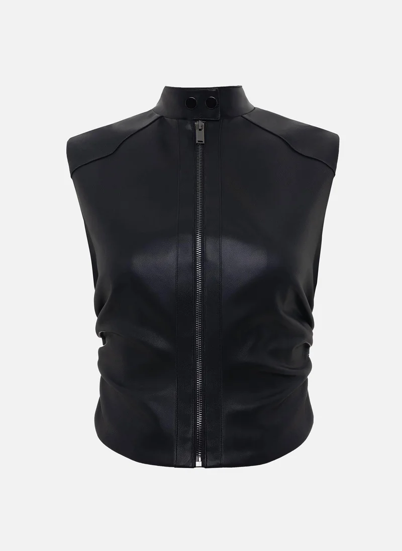 Lichi  Eco-leather top with frontal zip for Women | Best Price UAE