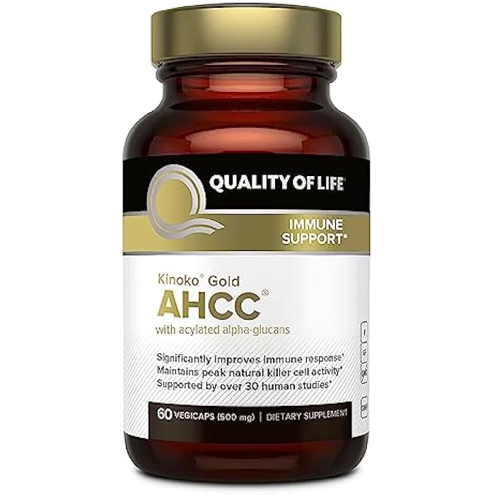 Quality of Life مكمل كينوكو جولد AHCC المتميز، 500 ملغ لكل كبسولة، يدعم صحة المناعة، وظيفة الكبد، يحافظ على نشاط خلايا القاتل الطبيعي ويعزز إنتاج السيتوكينات، 60 كبسولة نباتية - Image 1