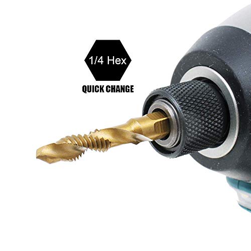 AUTOTOOLHOME 6 Pack Titanium Combination Drill Tap Bit Set Screw Tapping SAE 6-32NC 8-32NC 10-24NC 10-32NC 12-24NC 1/4-20NC - Image 4