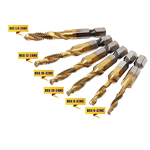 AUTOTOOLHOME 6 Pack Titanium Combination Drill Tap Bit Set Screw Tapping SAE 6-32NC 8-32NC 10-24NC 10-32NC 12-24NC 1/4-20NC - Image 2