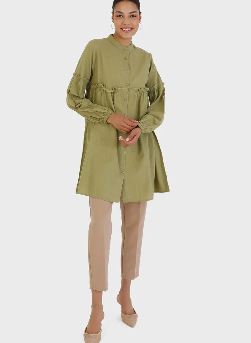 Por La Cara By Modanisa Balloon Sleeve Ruffle Detail Tunic