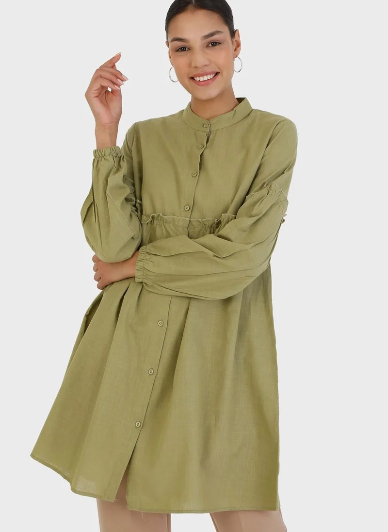 Por La Cara By Modanisa Balloon Sleeve Ruffle Detail Tunic
