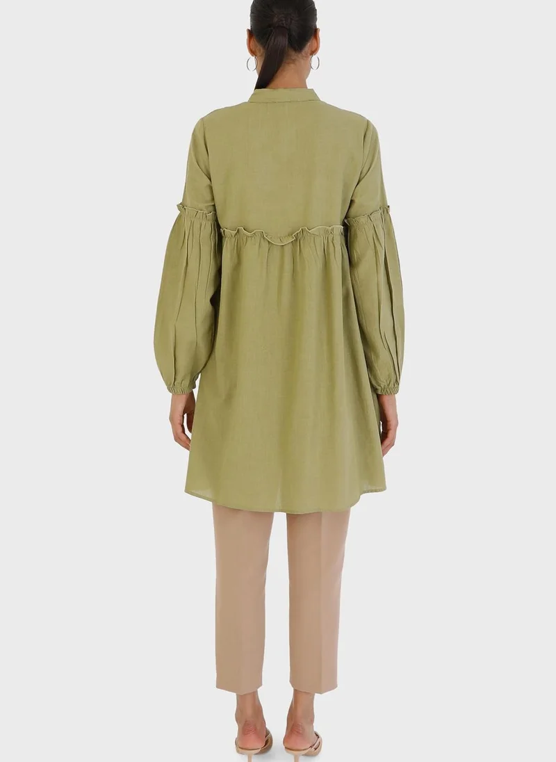 Por La Cara By Modanisa Balloon Sleeve Ruffle Detail Tunic