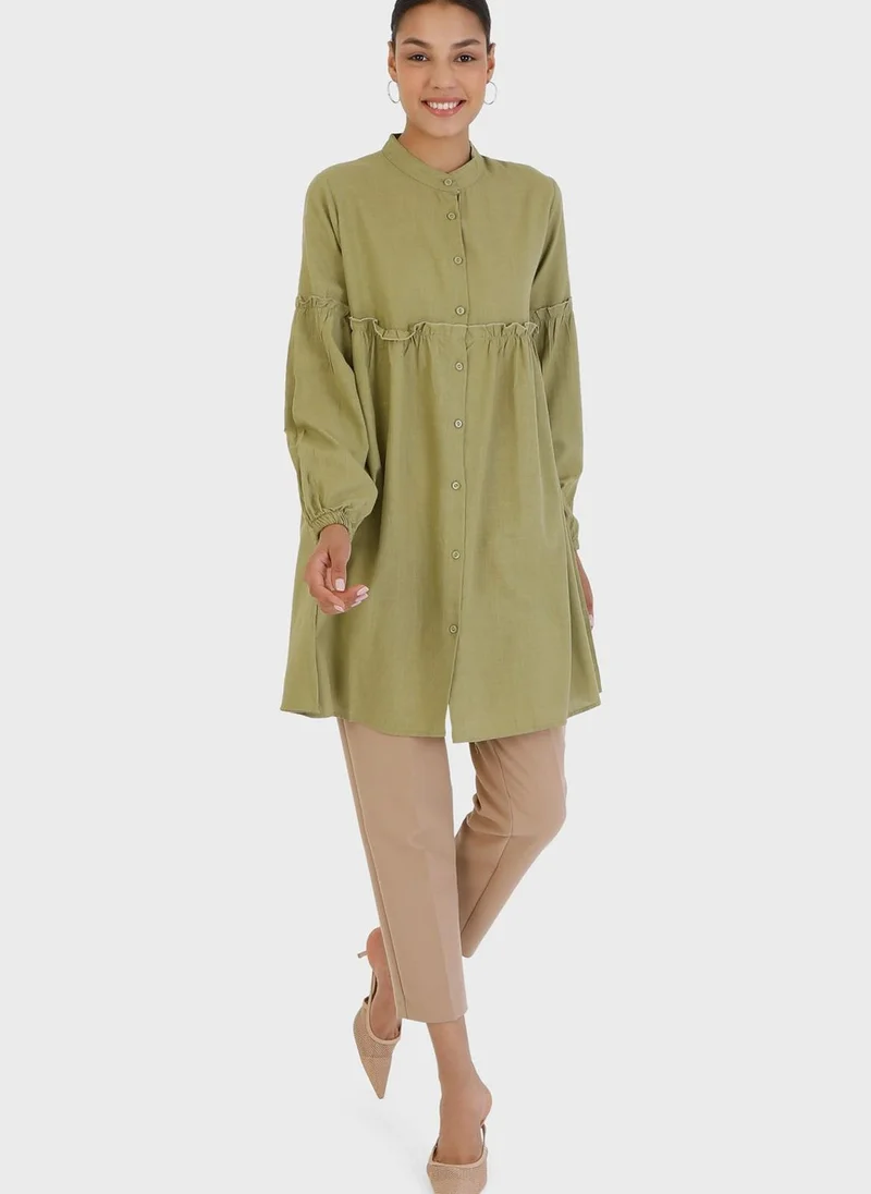 Por La Cara By Modanisa Balloon Sleeve Ruffle Detail Tunic