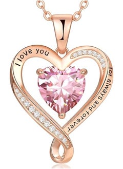 Zifeel Infinity Heart Pendant 925 Sterling Silver, Rose Gold Birthstone Necklace  - Image 1