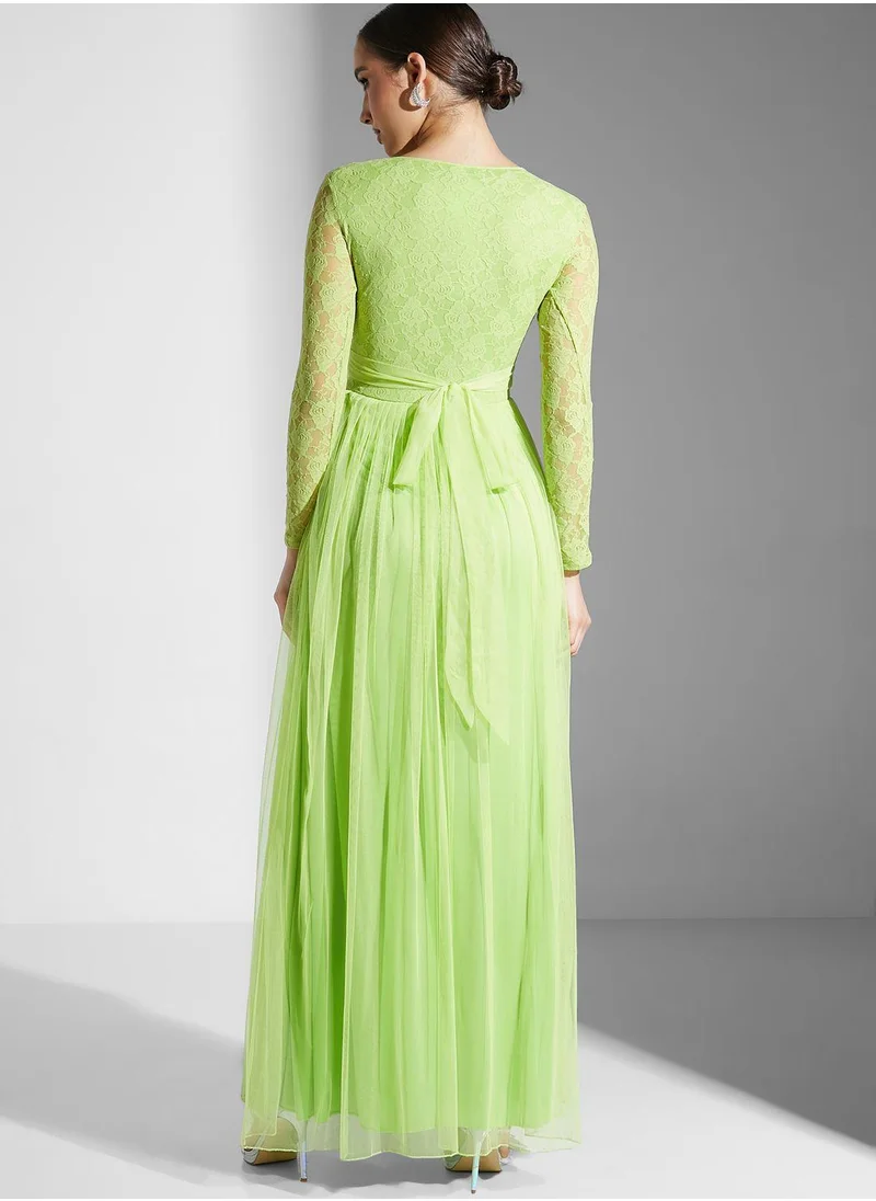 Golden Apple Net With Lace Long Sleeve Dress