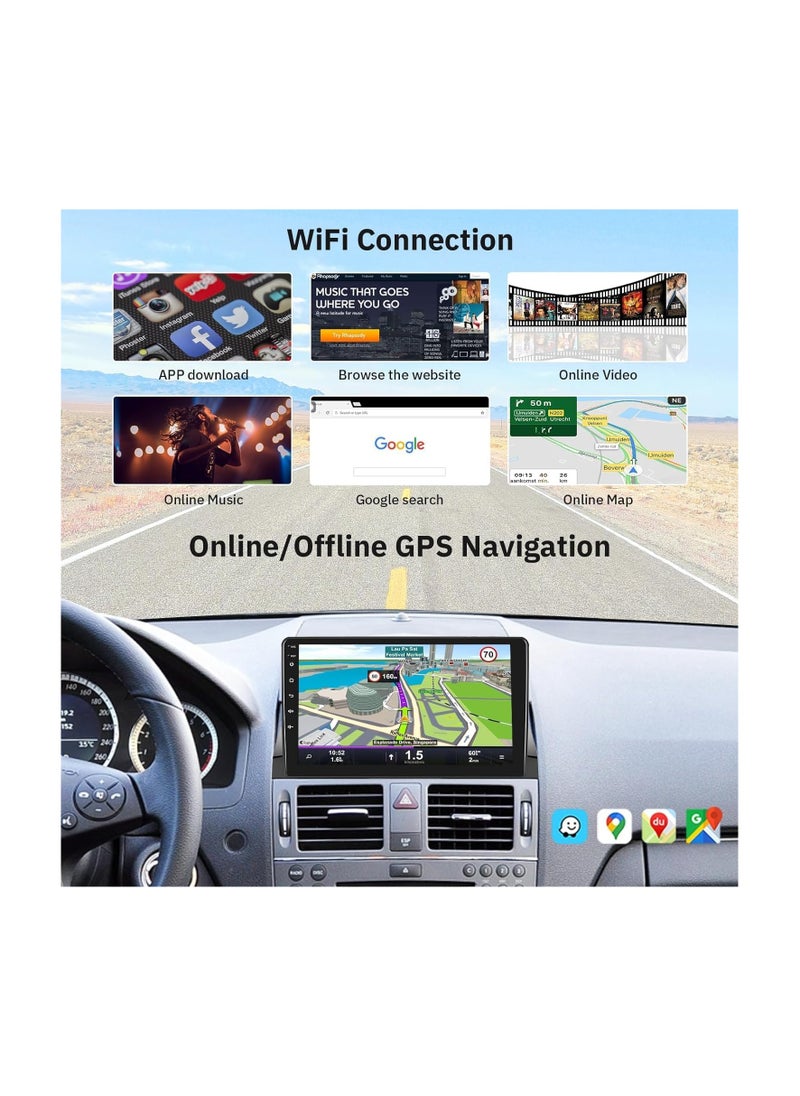 SHEZA STAR Android Car Stereo for Mercedes Benz C-Class C180 C200 C230 C250 C300 C350 W204 S204 2006-2011 2GB RAM 32GB ROM 9 Inch Support Apple Carplay MirrorLink WiFi BT, IPS Touch Screen with AHD Camera  - Image 2