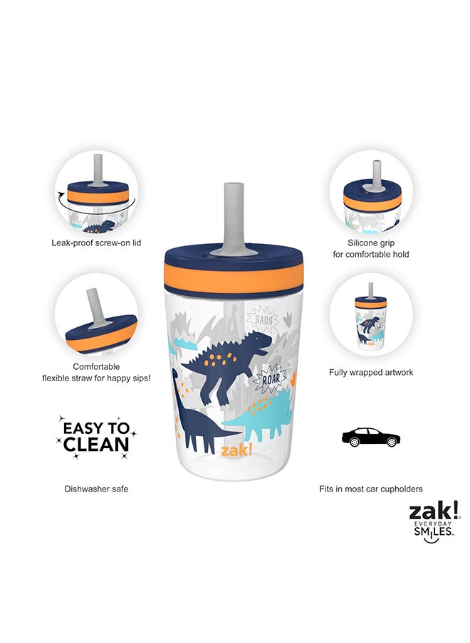 Zak Designs أكواب الأطفال من كيلسو، 15 أونصة، عبوتان، أكواب بلاستيكية متينة مقاومة للتسرب (ديناصور، زاكسوروس)  - Image 2