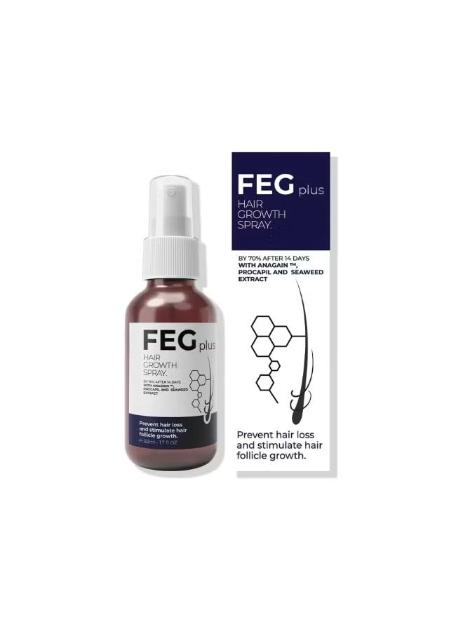 FEG Plus Hair Growth Spray 50ml | Hair & Beard Growth Serum for Men & Women | Supports Thicker, Stronger & Healthier Hair | With Minoxidil, Biotin & Seaweed Extract - Image 1