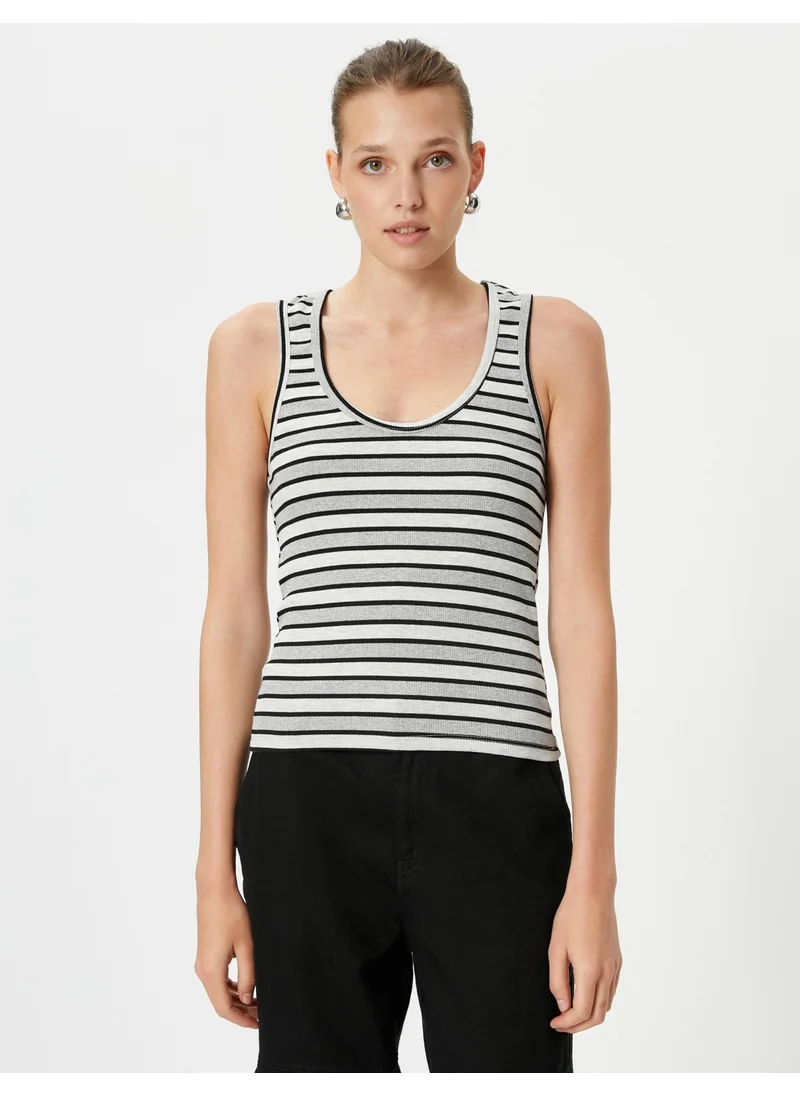 KOTON U-Neck Undershirt with Straps Ribbed Viscose Blend