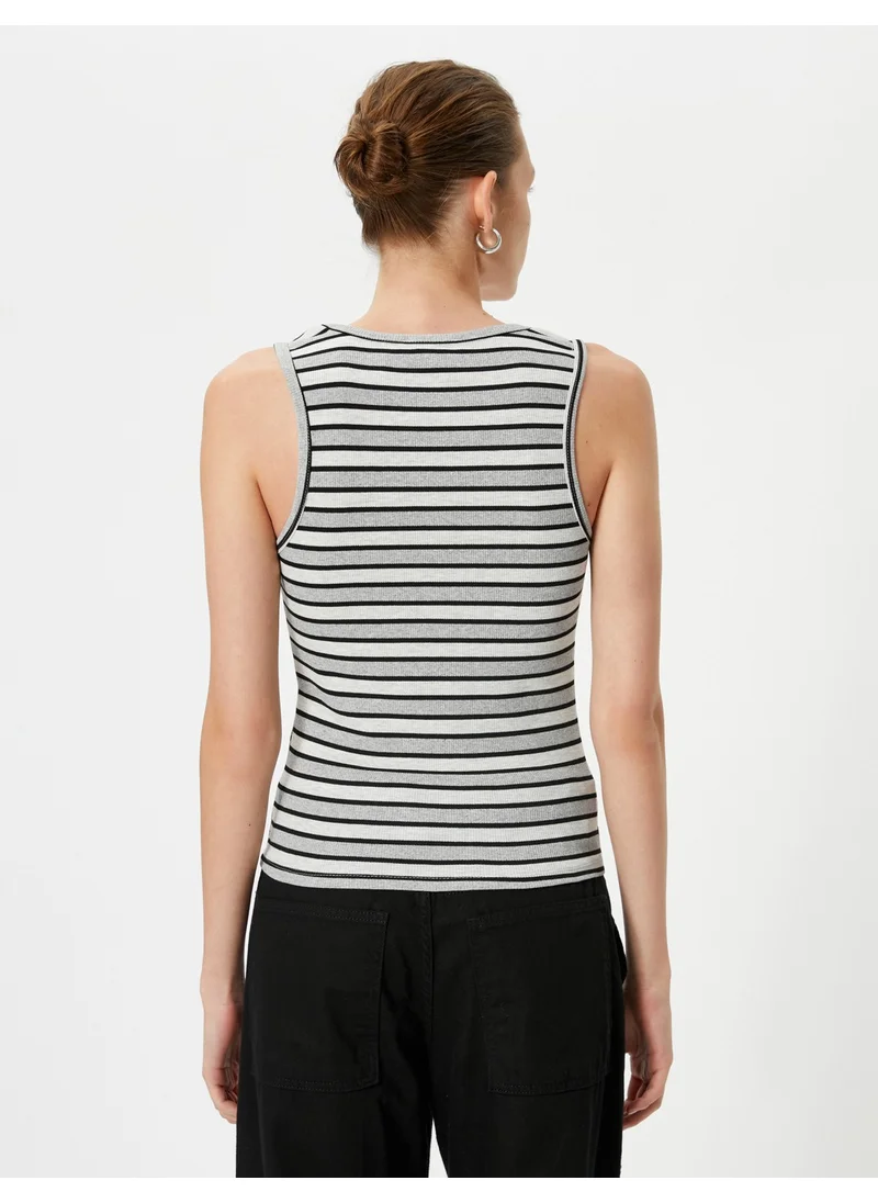 KOTON U-Neck Undershirt with Straps Ribbed Viscose Blend
