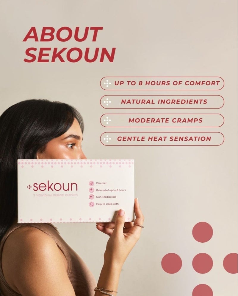 Sekoun Menstrual Pain Relief Heat Patches, 3 Heat Patches, Up to 8 Hours Warmth, Drug-Free, Ultra-Thin for Period Cramps, Day & Night Use - Image 2
