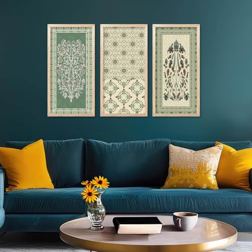 walllane Traditional Art Painting with Frame for Living Room | Indian Art Pichwai Wall Décor Paintings | Painting for wall Decoration set of 3 (10x19 inch, I) - Image 3