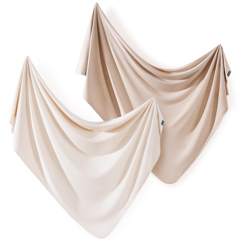 GRSSDER 2 Pack Newborn Swaddle Blanket, Ultra Soft Stretchy Jersey Knit Extra Large Size 33 x 44 Receiving Blankets for Easy Swaddling Baby Snug and Cozy - Image 1