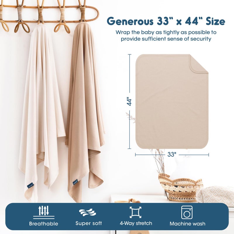 GRSSDER 2 Pack Newborn Swaddle Blanket, Ultra Soft Stretchy Jersey Knit Extra Large Size 33 x 44 Receiving Blankets for Easy Swaddling Baby Snug and Cozy - Image 3